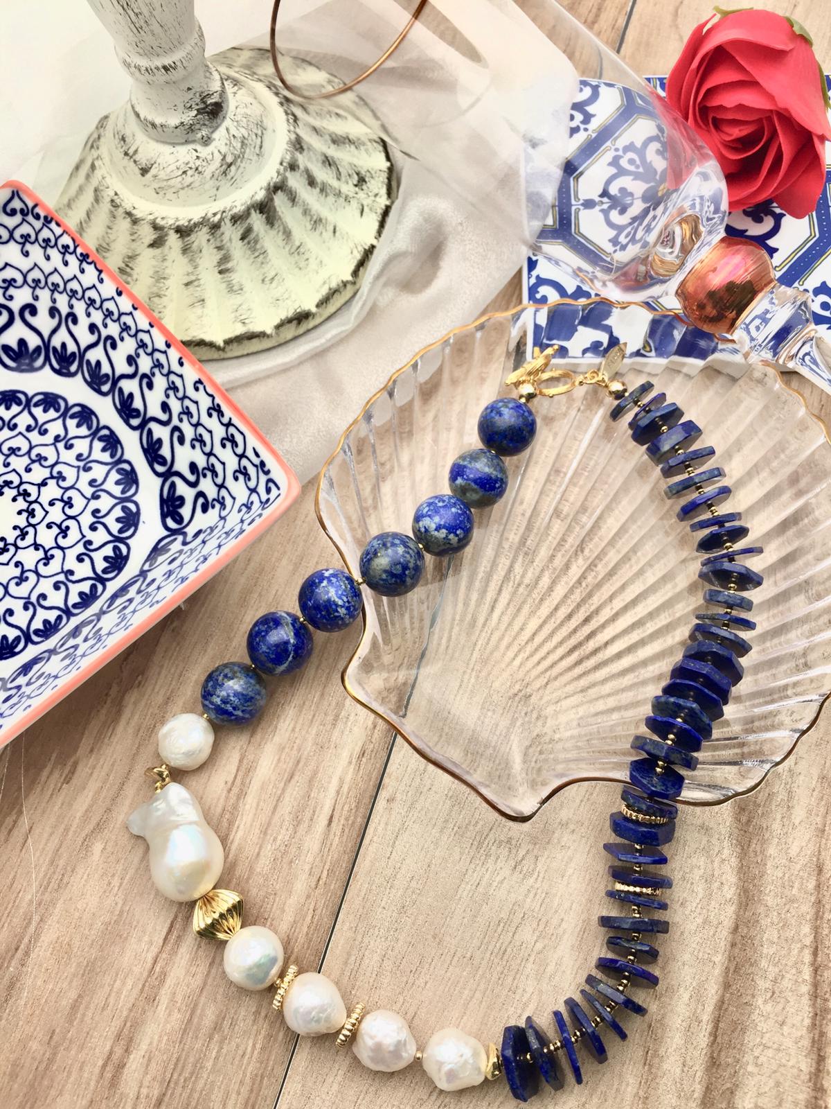 Lapis Lazuli & Baroque Freshwater Pearl Necklace - Elegant Bohemian Jewelry for Women | Perfect for Weddings, Parties & Everyday Wear