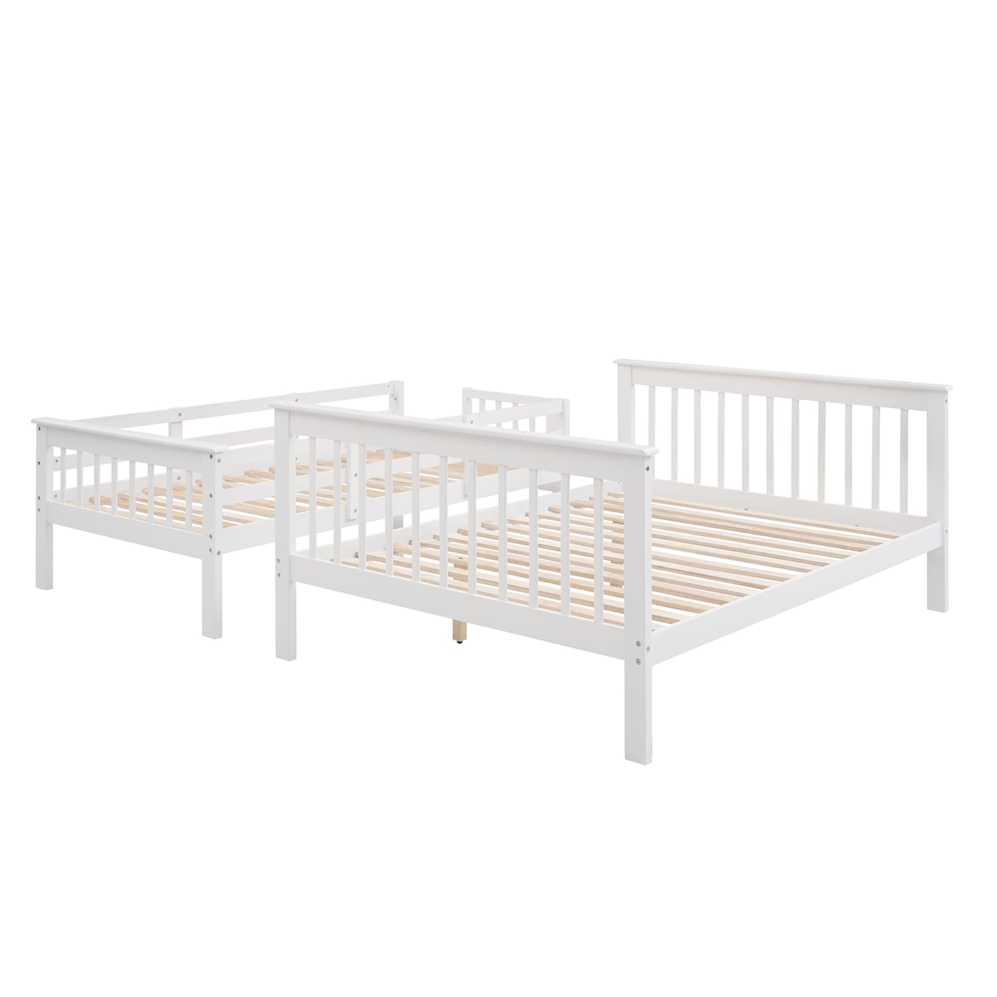 P PURLOVE Stackable Twin-Over-Full Bunk Bed with Stairway - Wooden Storage Bunk Bed with Shelves & Guard Rail for Teens & Kids - Convertible into 2 Separate Beds - White Bed Frame - Perfect for Small Rooms, Shared Kids' Bedrooms & Space-Saving Solutions