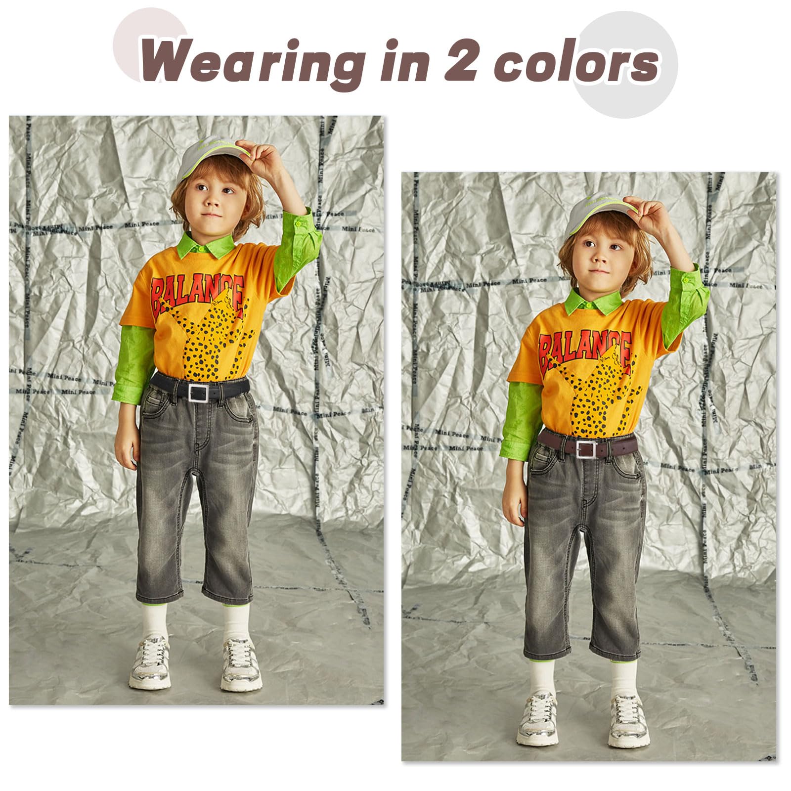 AWAYTR Reversible Kids Belts for Boys - Adjustable Leather Belt for School Uniform & Casual Jeans | Brown & Black | Durable & Comfortable for Daily Wear