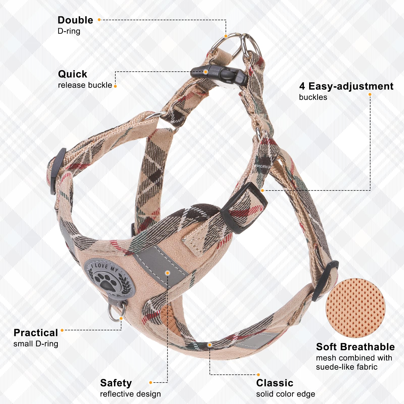 BEAUTYZOO No Pull Step-in Dog Harness with Leash Set - Adjustable Soft Mesh Reflective Vest for Small, Medium & Large Dogs - Comfortable Padded Design for French Bulldogs, Puppies & All Breeds - Perfect for Walking, Training & Outdoor Adventures
