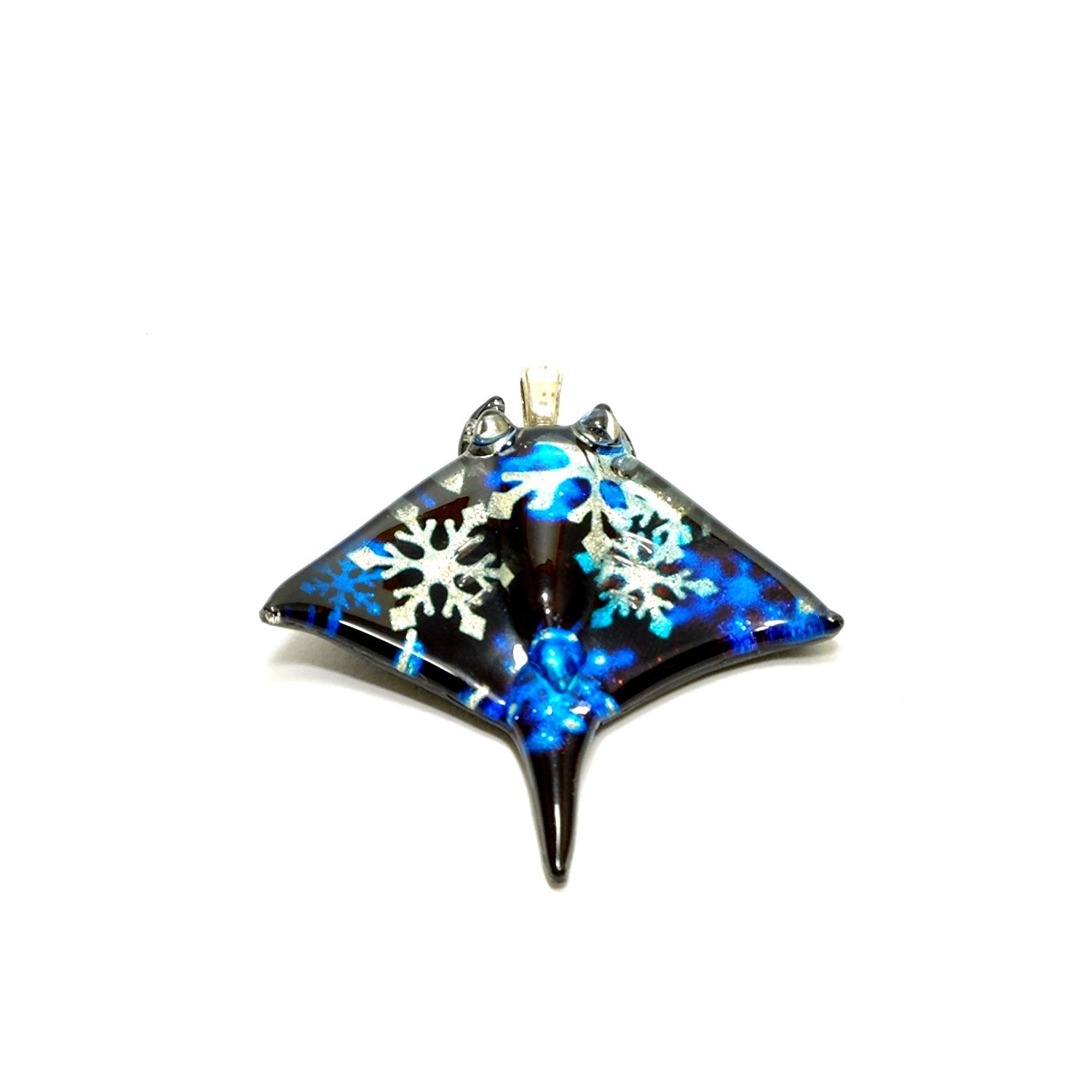 Handmade Manta Ray Glass Pendant Necklace - Ocean Jewelry Gift for Christmas