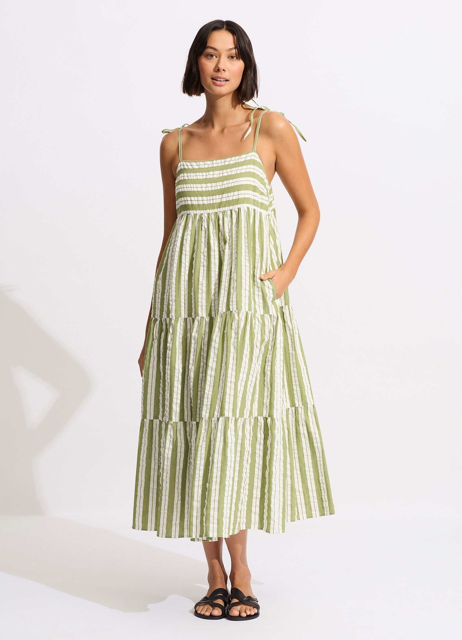 Cabana Tier Maxi Dress - Olive Green Long Boho Summer Dress for Women, Perfect for Beach Vacations, Music Festivals, and Casual Outings