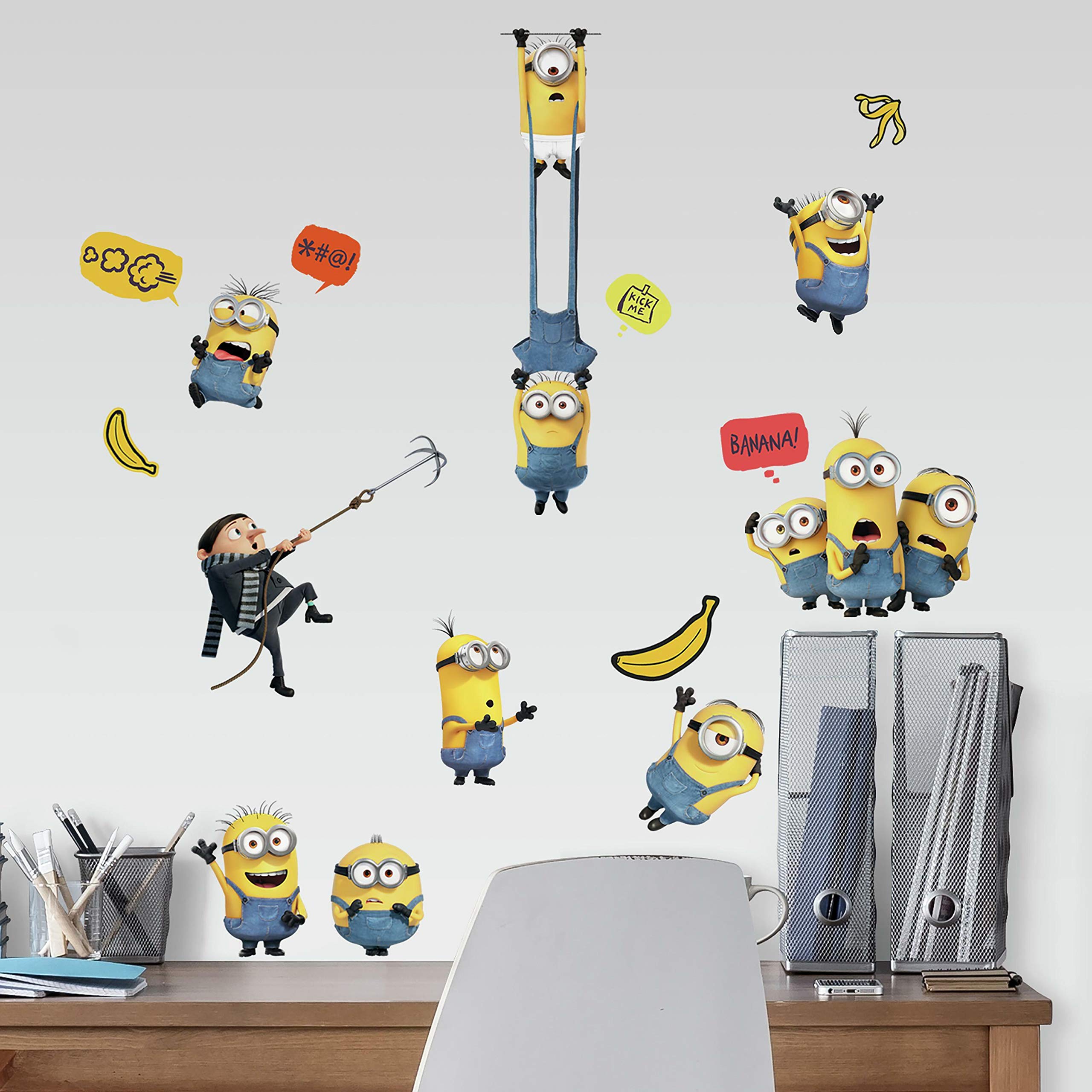RoomMates Minions: The Rise of Gru RMK4309SCS Peel and Stick Wall Decals - Fun Kids Room Decor & Nursery Wall Stickers for Bedroom, Playroom, and Classroom