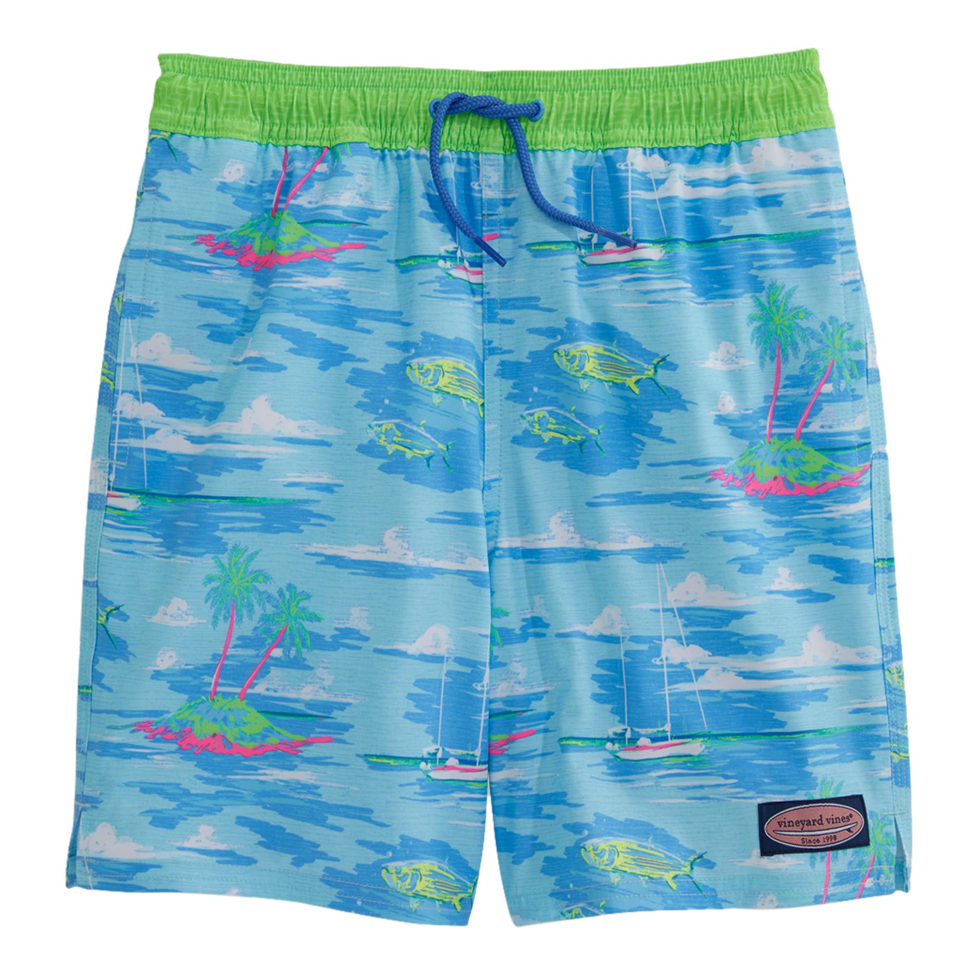 Vineyard Vines Boys' Printed Chappy Swim Trunks - Quick Dry Swim Shorts for Kids Beach, Pool & Summer Water Activities