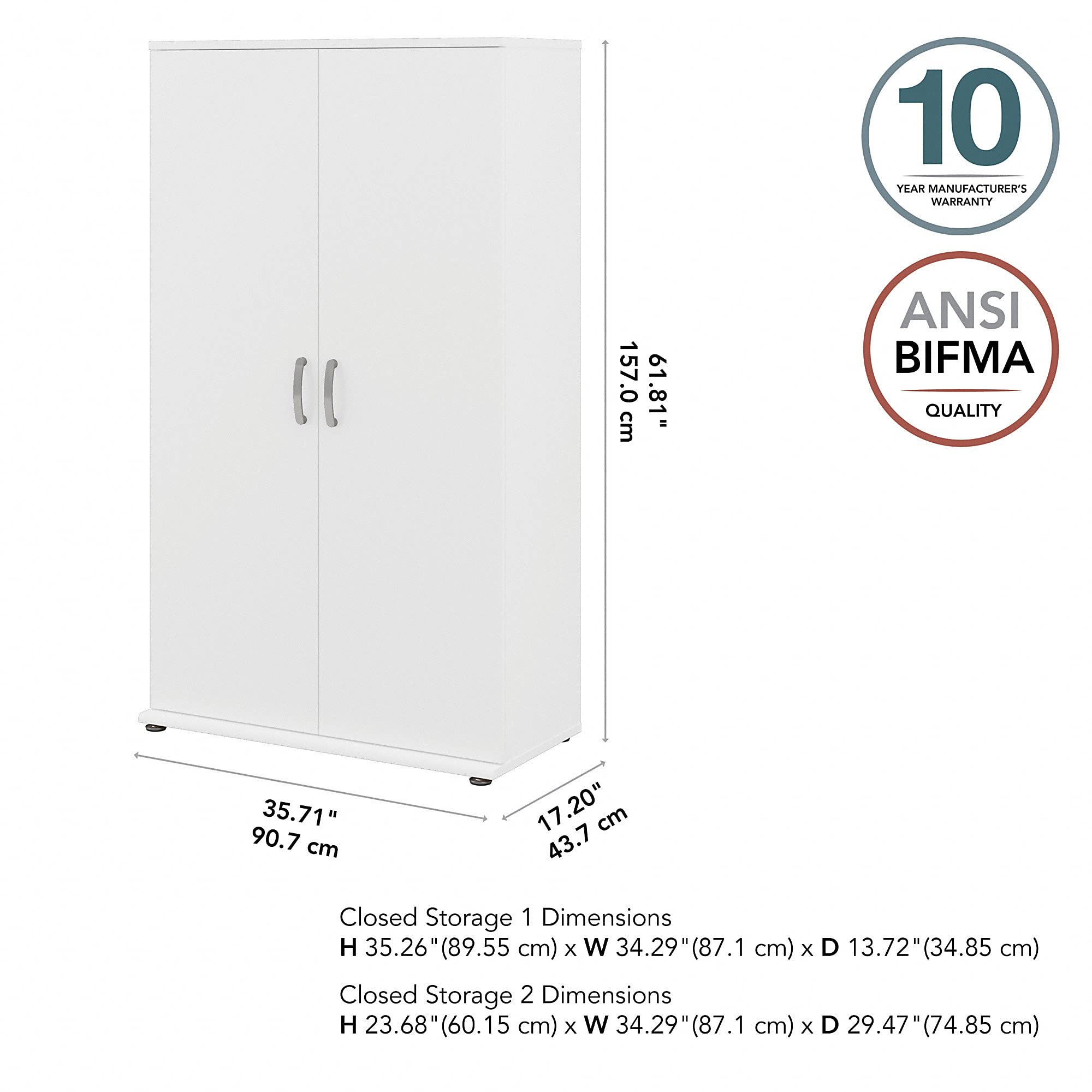 Bush Business Furniture Universal Tall Storage Cabinet with Doors & Adjustable Shelves - White - Perfect for Office, Home, or Classroom Organization