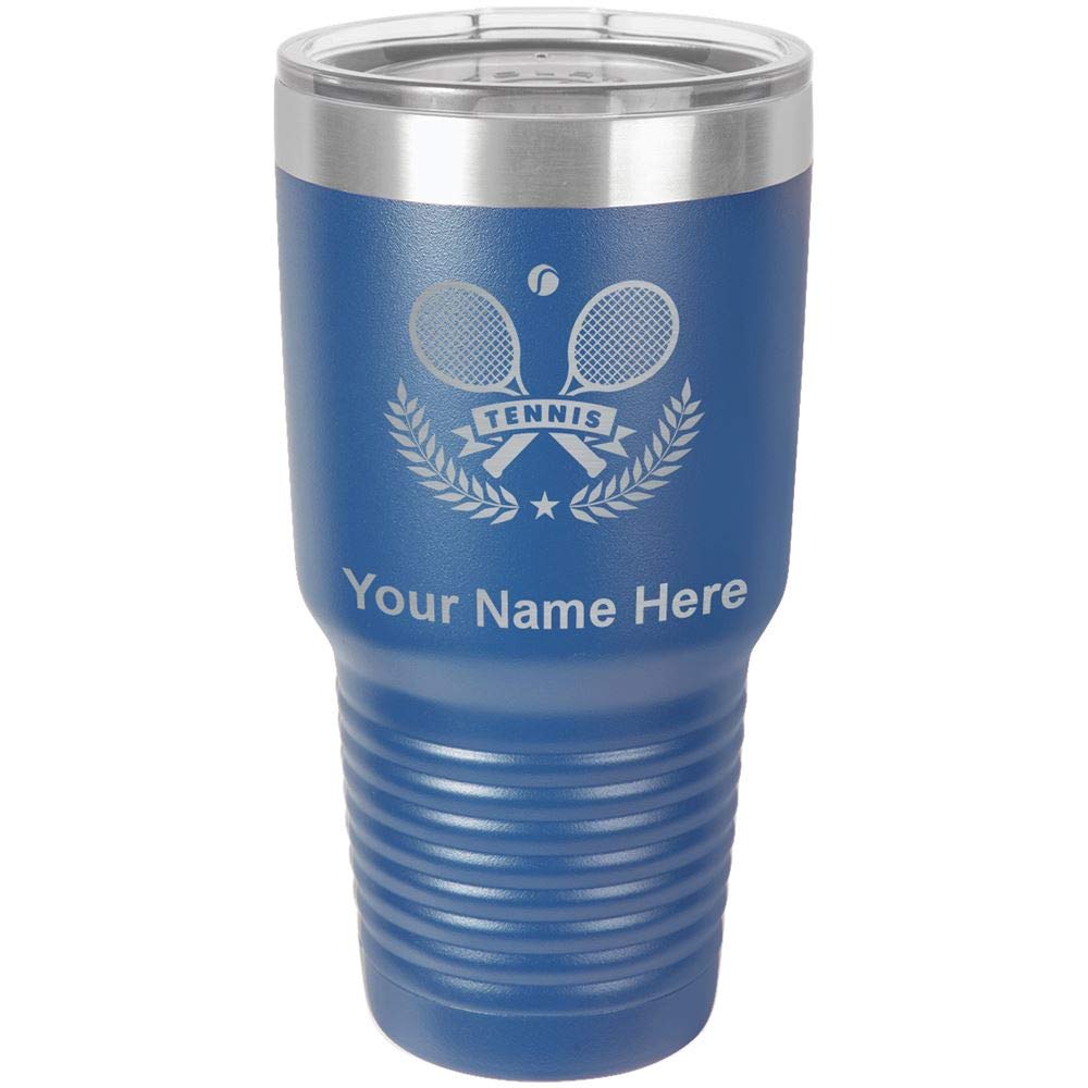 LaserGram 30oz Vacuum Insulated Stainless Steel Tumbler Mug with Personalized Engraving - Dark Blue - Keeps Drinks Hot/Cold for Hours - Perfect for Tennis, Gym, Office & Outdoor Activities