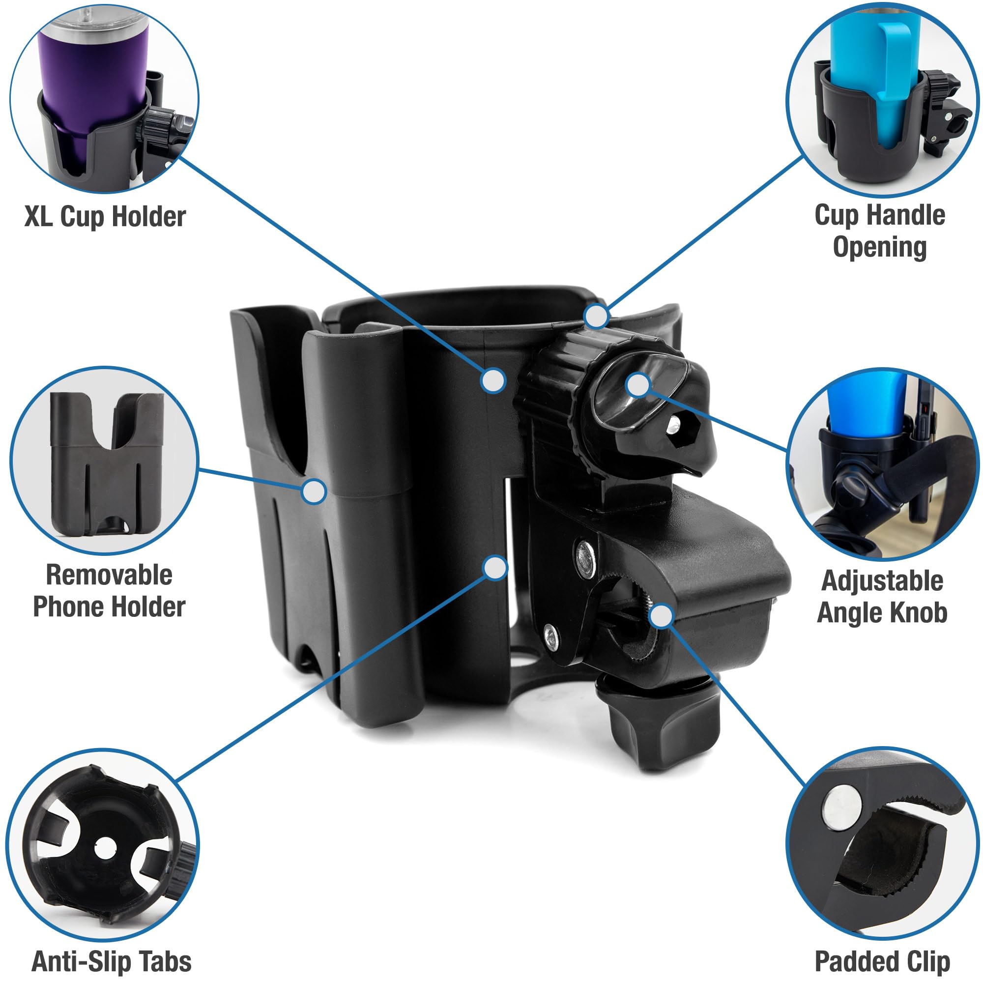 Universal Stroller Cup Holder with Phone Holder - Adjustable Drink & Phone Organizer for Baby Strollers, Walkers, Bikes & Scooters - Perfect Parent Gift for On-the-Go Feeding & Entertainment