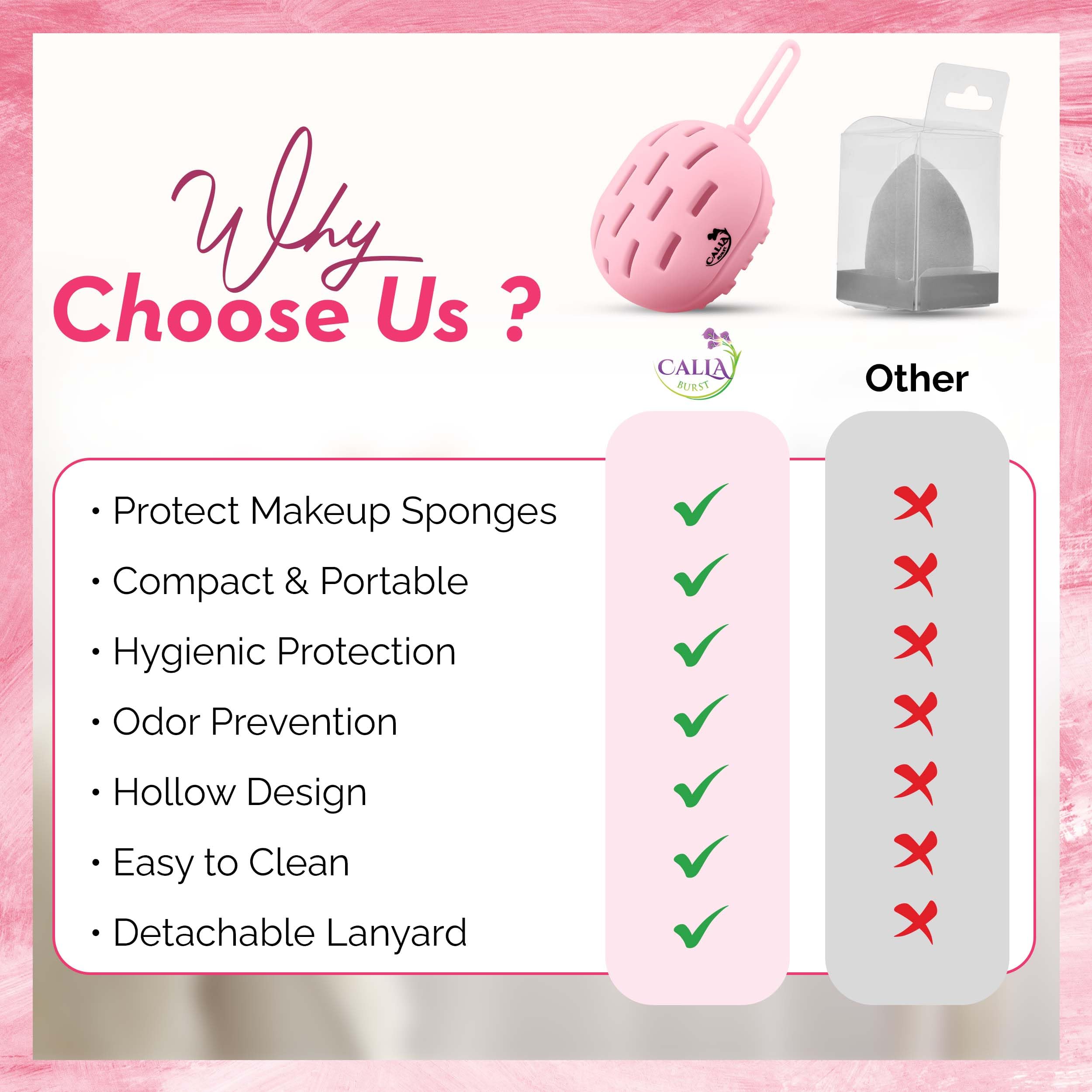 CallaBurst - Vented Silicone Beauty Blender Case for Makeup Sponge - Washable & Reusable Travel Organizer - Portable Cosmetic Storage for Women (Pink) | Perfect for Travel, Gym & Daily Makeup Routine