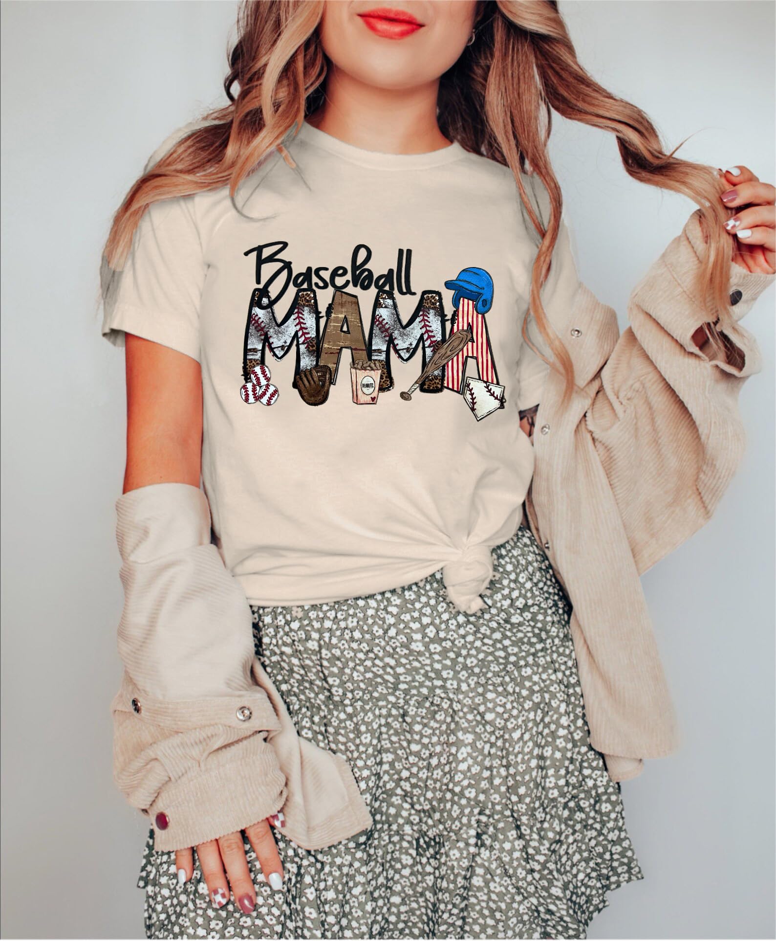 Baseball Mom Shirts for Women - Game Day Baseball Letter Print T-Shirt - Short Sleeve Baseball Mama Life Tee - Perfect for Little League Games, Team Mom Outfits & Baseball Mom Gifts