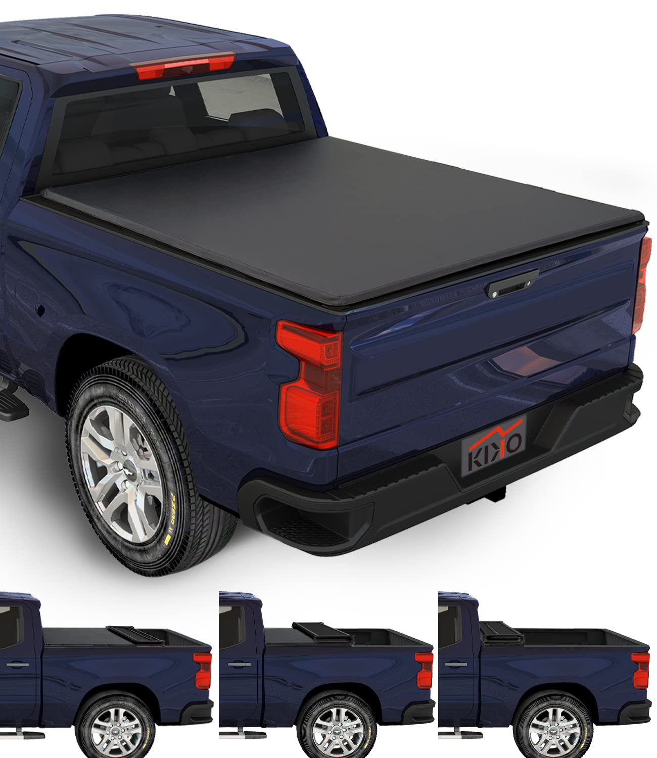 Kikito Vinyl Soft Quad-Fold Truck Tonneau Cover for 2007-2025 Chevy Silverado 1500 & GMC Sierra 1500 | 2007-2019 Silverado/Sierra 2500HD 3500HD | 6.6ft (78.9in) Bed | Weatherproof & Durable | Not for CarbonPro Bed | Perfect for Hauling, Camping & Outdoor Adventures