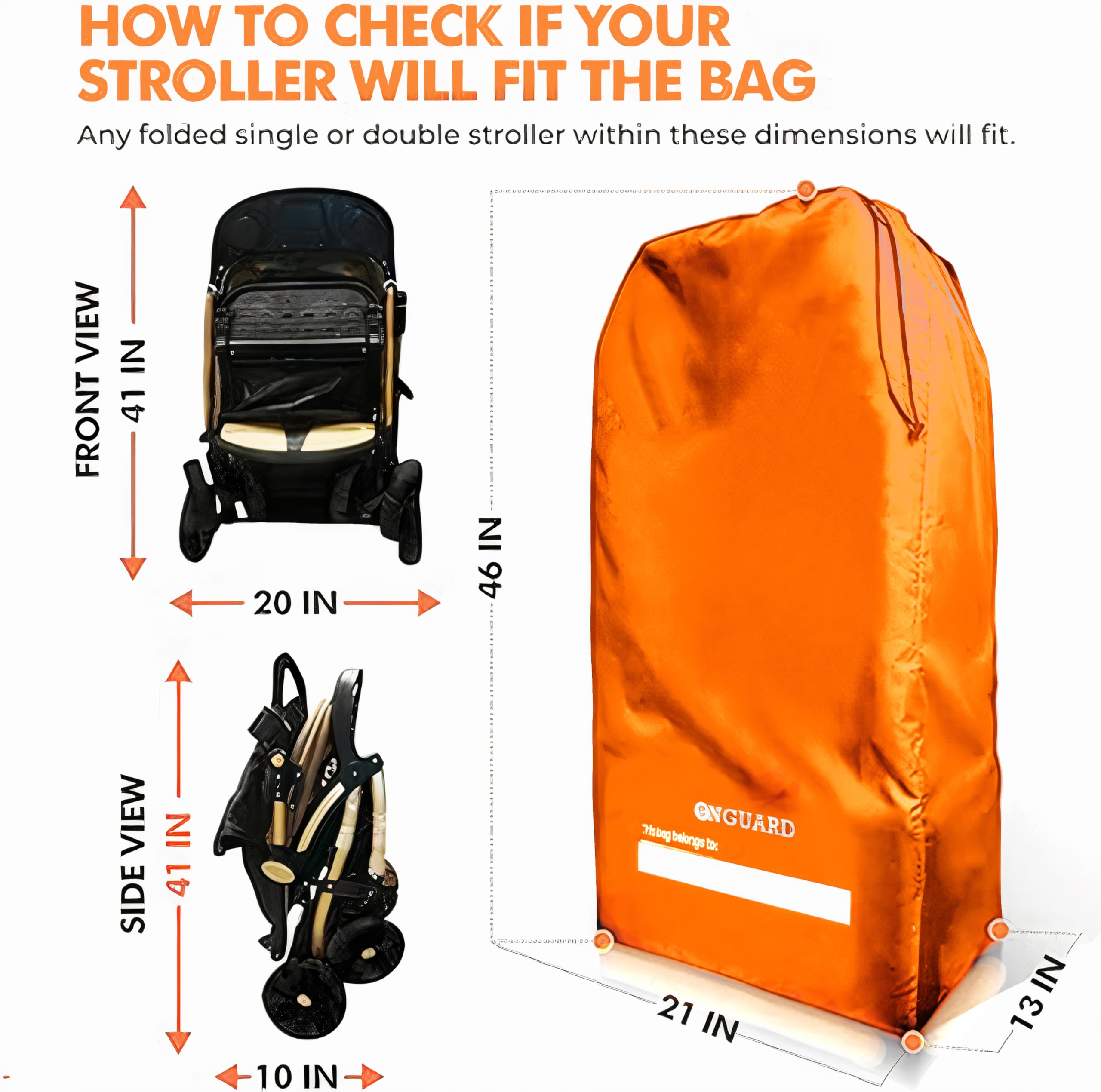 Waterproof Stroller Travel Bag for Airplane - Single & Double Gate Check Bag Backpack - Airline Approved Baby Stroller Cover for Air Travel & Storage | Perfect for Family Vacations, Airport Transfers & Everyday Use - Orange