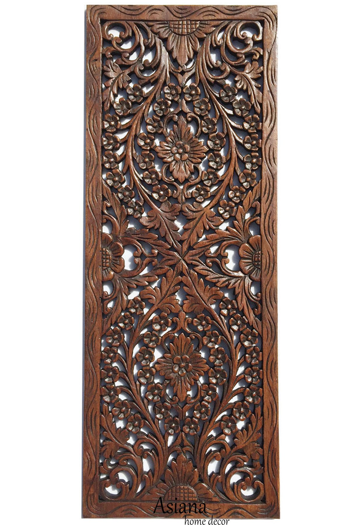 Large Floral Carved Wood Wall Panel - 35.5