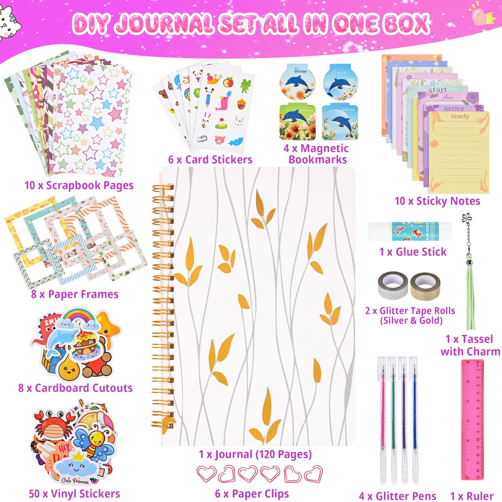 DIY Journal Kit for Girls Ages 8-14 - Creative Scrapbooking & Diary Supplies Set - Perfect Birthday Gift for Teen Girls - Stationery & Art Crafts Kit for Journaling, Memory Keeping & Creative Writing
