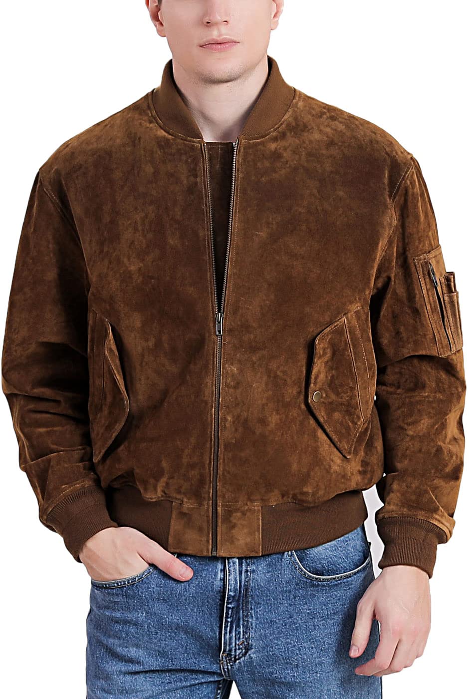 Men's MA-1 Suede Leather Flight Bomber Jacket - Genuine Leather Aviator Jacket for Men, Big & Tall Sizes Available - Perfect for Casual Wear, Motorcycle Riding & Outdoor Adventures