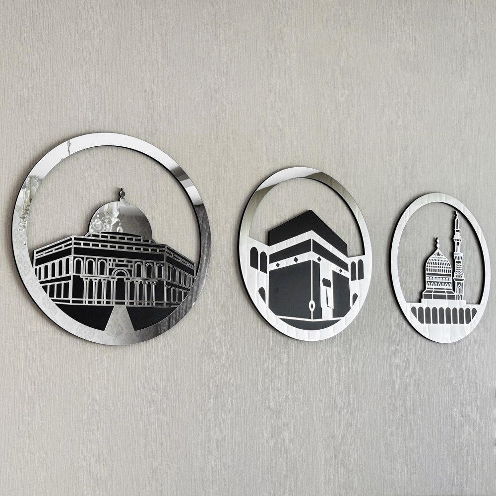 Masjid Al Aqsa Al Haram An Nabawi Islamic Wall Art - Circular Design Canvas for Muslim Home Decor & Mosque Interior