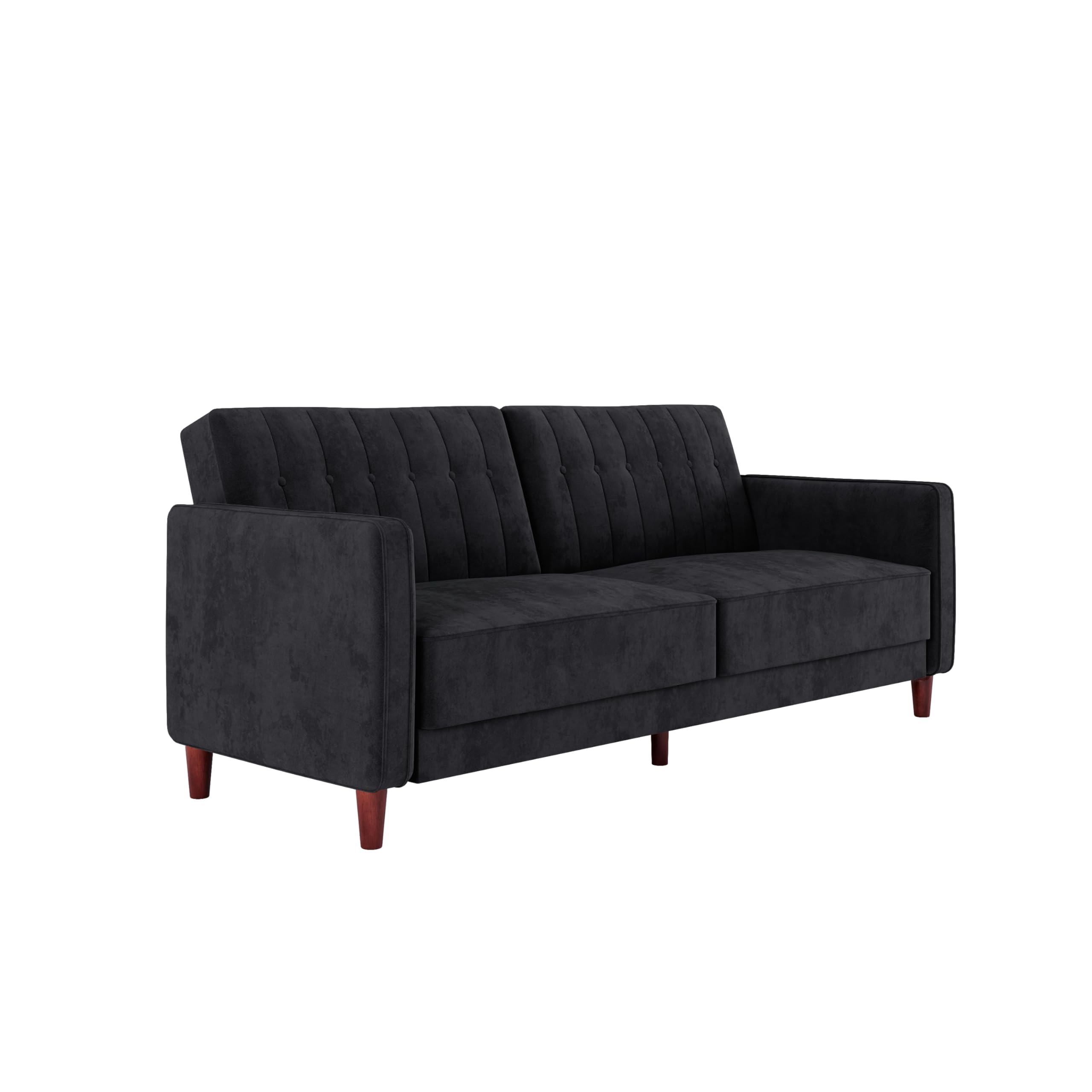 DHP Ivana Tufted Transitional Futon Sofa Bed - Convertible Sleeper with Black Velvet Upholstery for Living Room, Guest Room & Small Spaces
