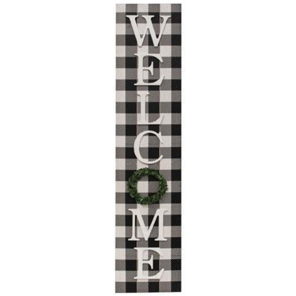 Buffalo Check Welcome Sign with Stand - Farmhouse Style Wooden Porch Decor for Home, Wedding, and Party Entrance - Perfect for Indoor and Outdoor Use
