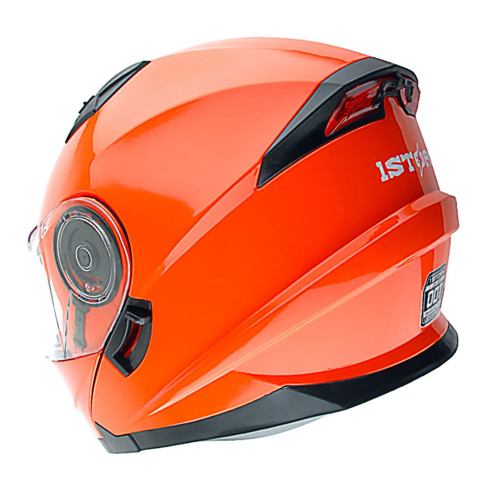 1Storm Modular Full Face Motorcycle Helmet with Dual Visor Sun Shield & Rechargeable LED Tail Light - Glossy Orange - Ideal for Street Biking, Commuting and Long-Distance Rides