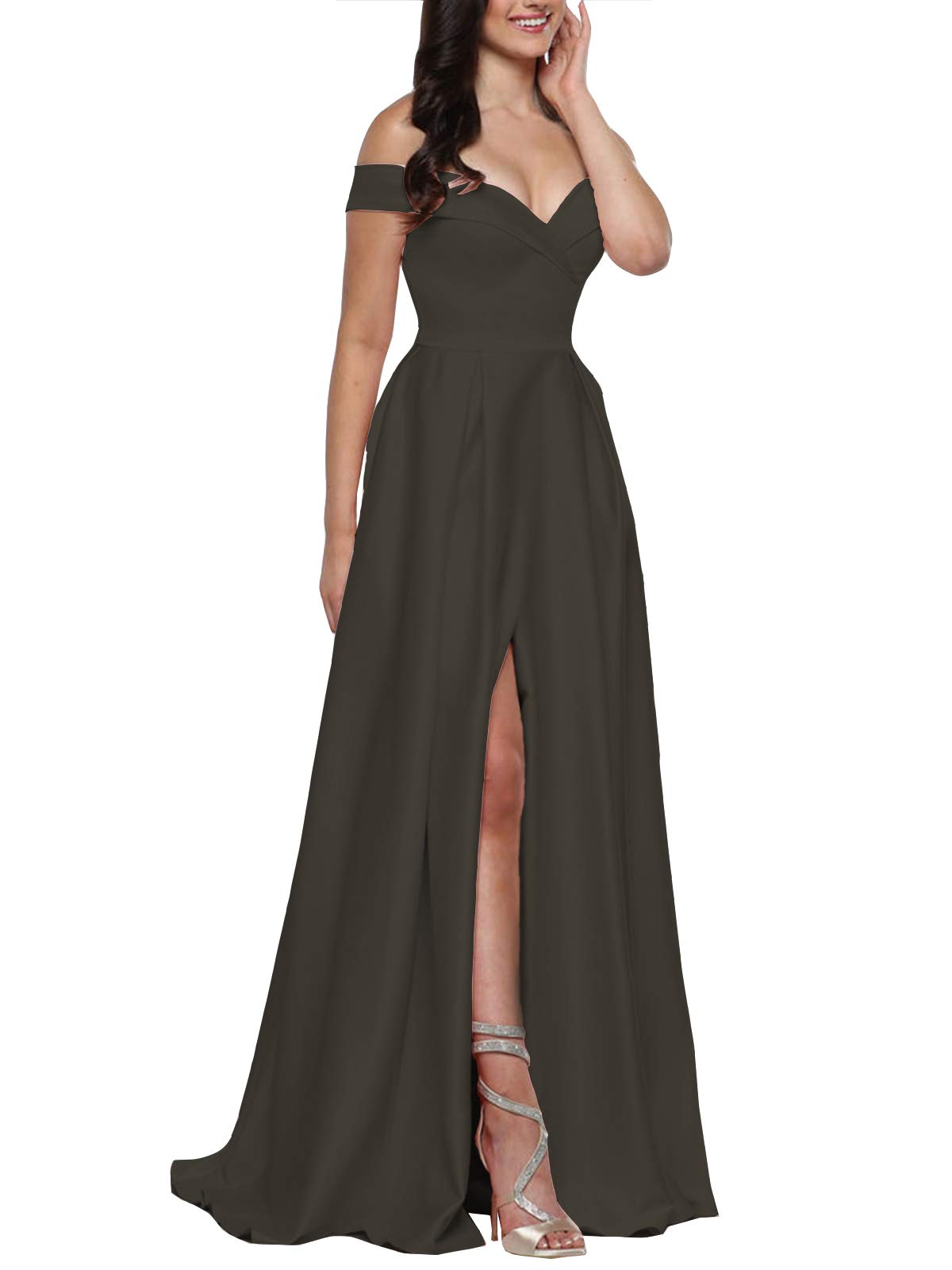 **Off Shoulder Split Satin Prom Dress 2024 – Long Formal Evening Gown for Women & Juniors | Perfect for Homecoming, Prom Night & Special Occasions**