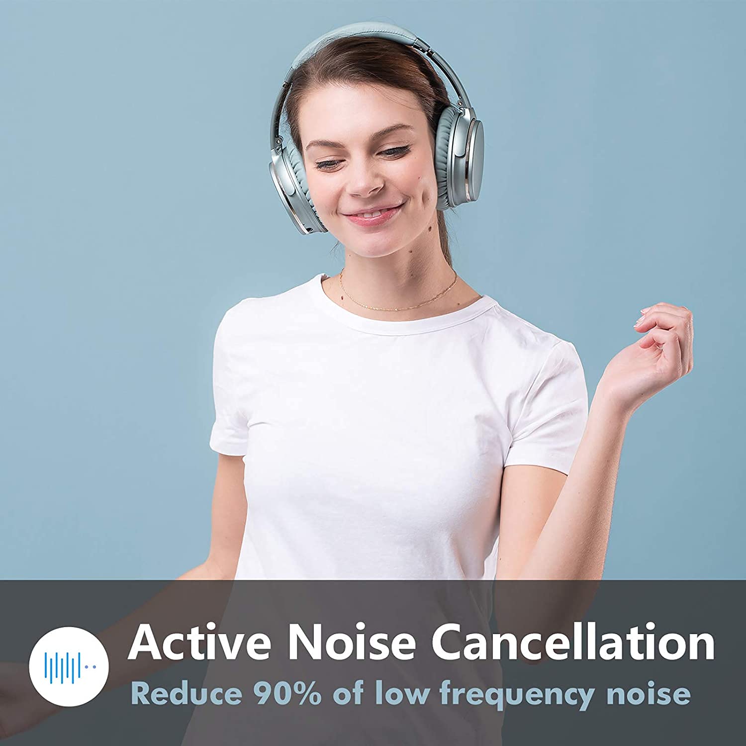 Srhythm NC25 Wireless Bluetooth 5.0 Over-Ear Headphones with Active Noise Cancelling (ANC), Hi-Fi Sound, Built-in Mic, 50H Battery Life, Low Latency Game Mode - Perfect for Travel, Work & Gaming (Renewed)