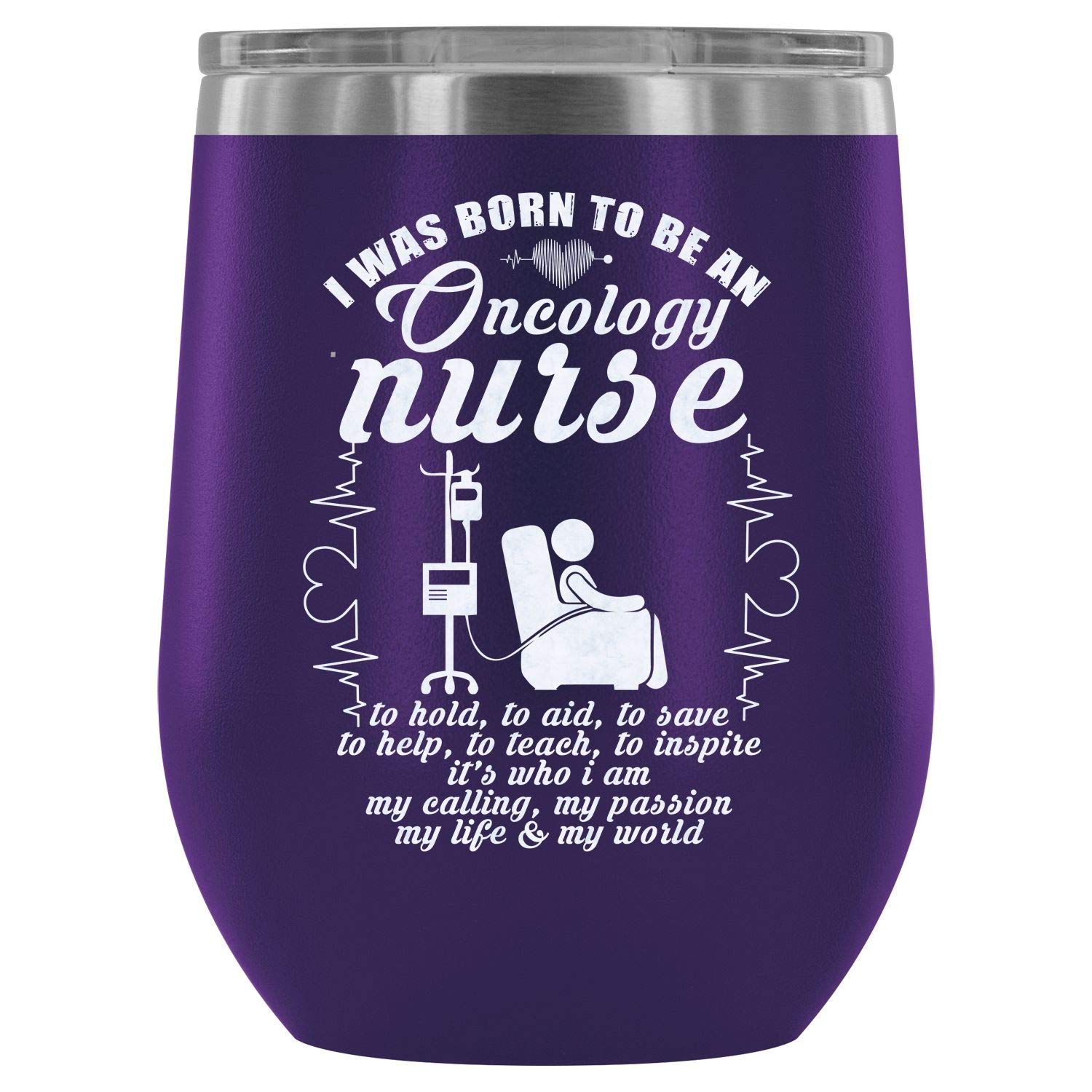 Stainless Steel Stemless Wine Tumbler 12oz - Vacuum Insulated Purple Wine Glass for Oncology Nurses | Perfect Gift for Medical Professionals, Hospital Use & Relaxing at Home