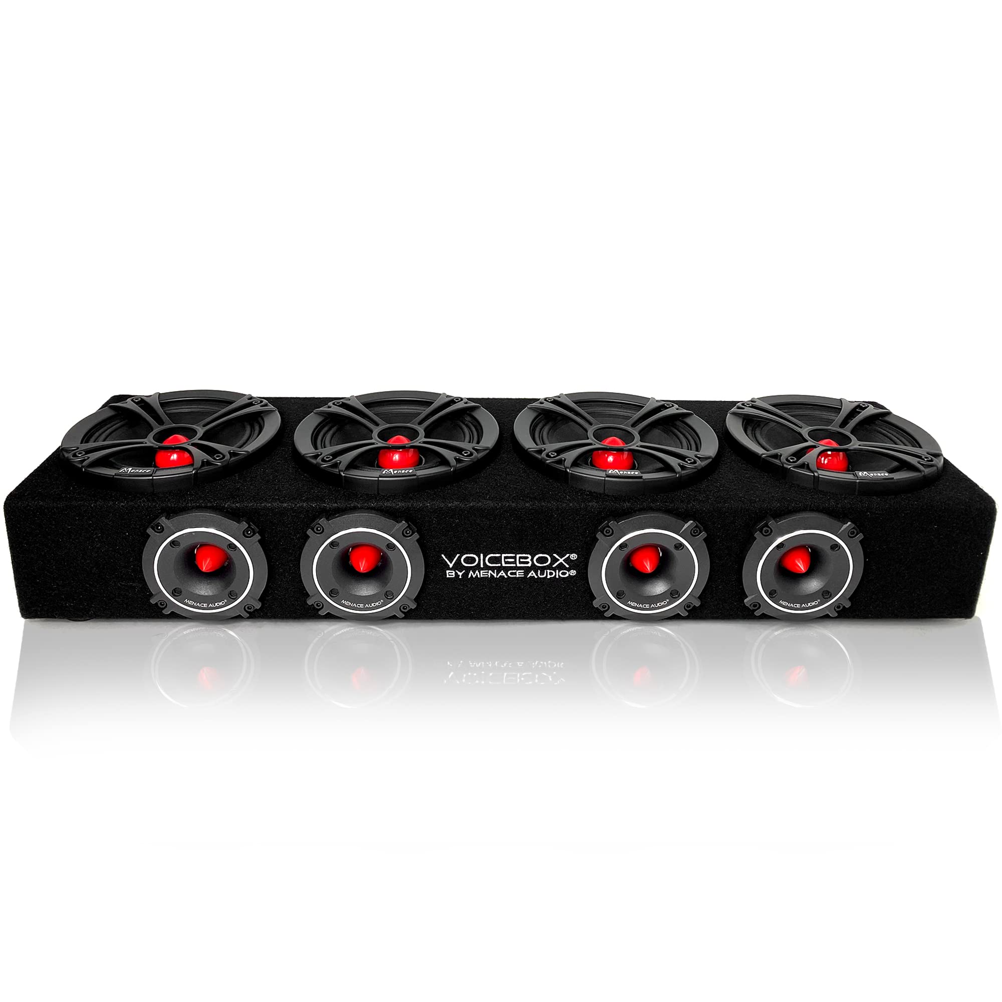 MA-VB6525-4R Menace Audio 4 x 6.5 Inch Car Midrange Speaker Enclosure 2000W Voicebox (Red) - Premium Sound System for Cars, Trucks & SUVs