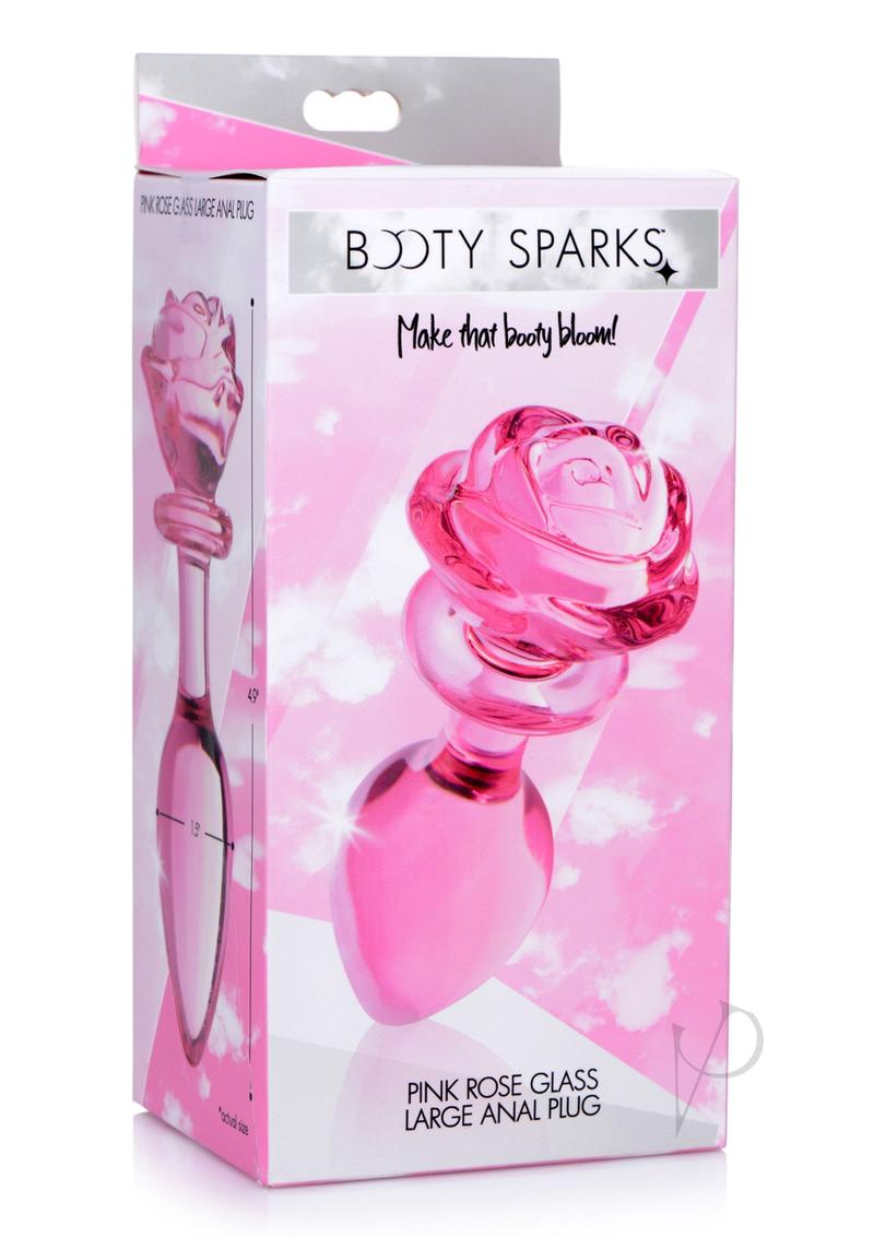 Booty Sparks Pink Rose Glass Anal Plug - Large Size, Vibrant Pink - Perfect for Sensual Play & Couples Intimacy