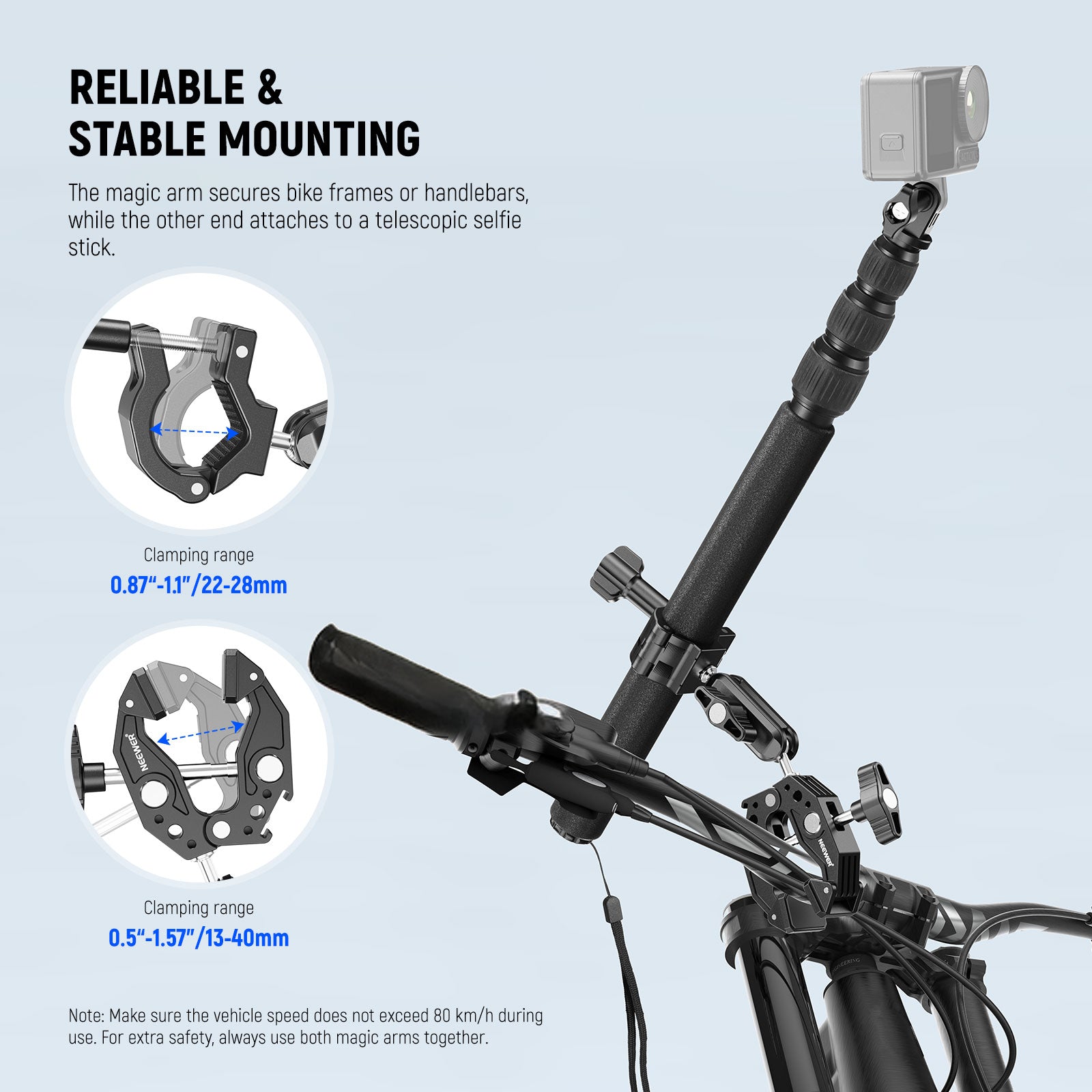 NEEWER GP 30 Universal Motorcycle Camera Mount Kit - Waterproof Action Camera Holder for GoPro Hero 10/9/8/7, DJI Osmo, Sony - Perfect for Vlogging, Motovlogging & Adventure Riding