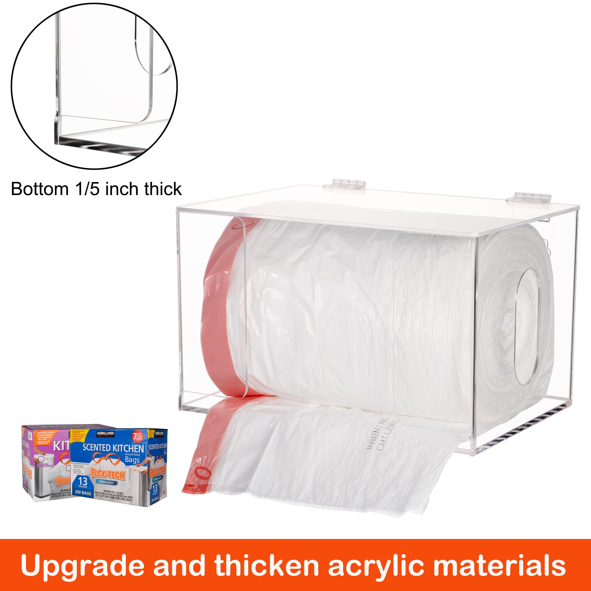 Extra Large Wall Mount Acrylic Trash Bag Holder Dispenser with Lid - Under Sink Garbage Bag Organizer for Laundry Room & Kitchen Storage - Fits Costco Trash Can Liners - Clear Plastic Waste Bag Dispenser (Perfect for Home, Office, and Commercial Use)