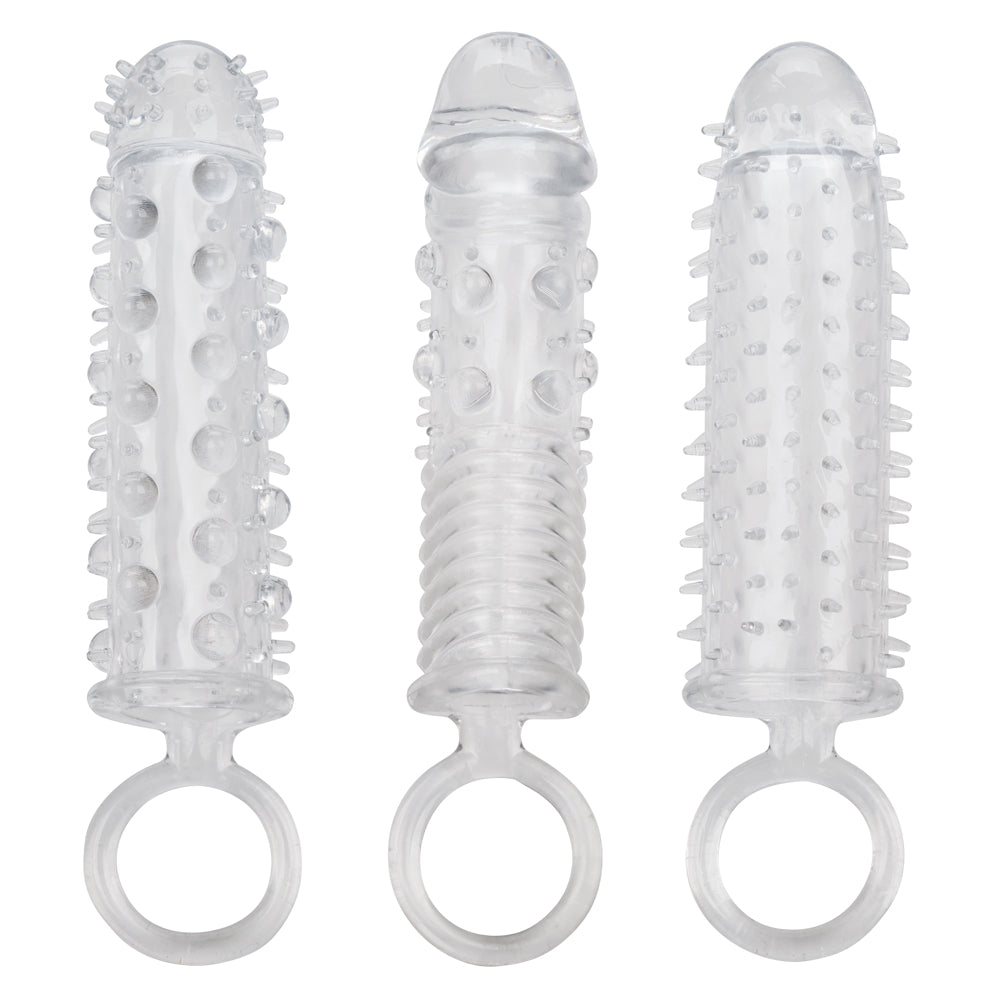 3 Piece Cock Ring & Textured Penis Extension Sleeve Set for Enhanced Pleasure - Couples Sex Toys for Men, Stretching Sleeves for Intimate Play & Sensual Massage