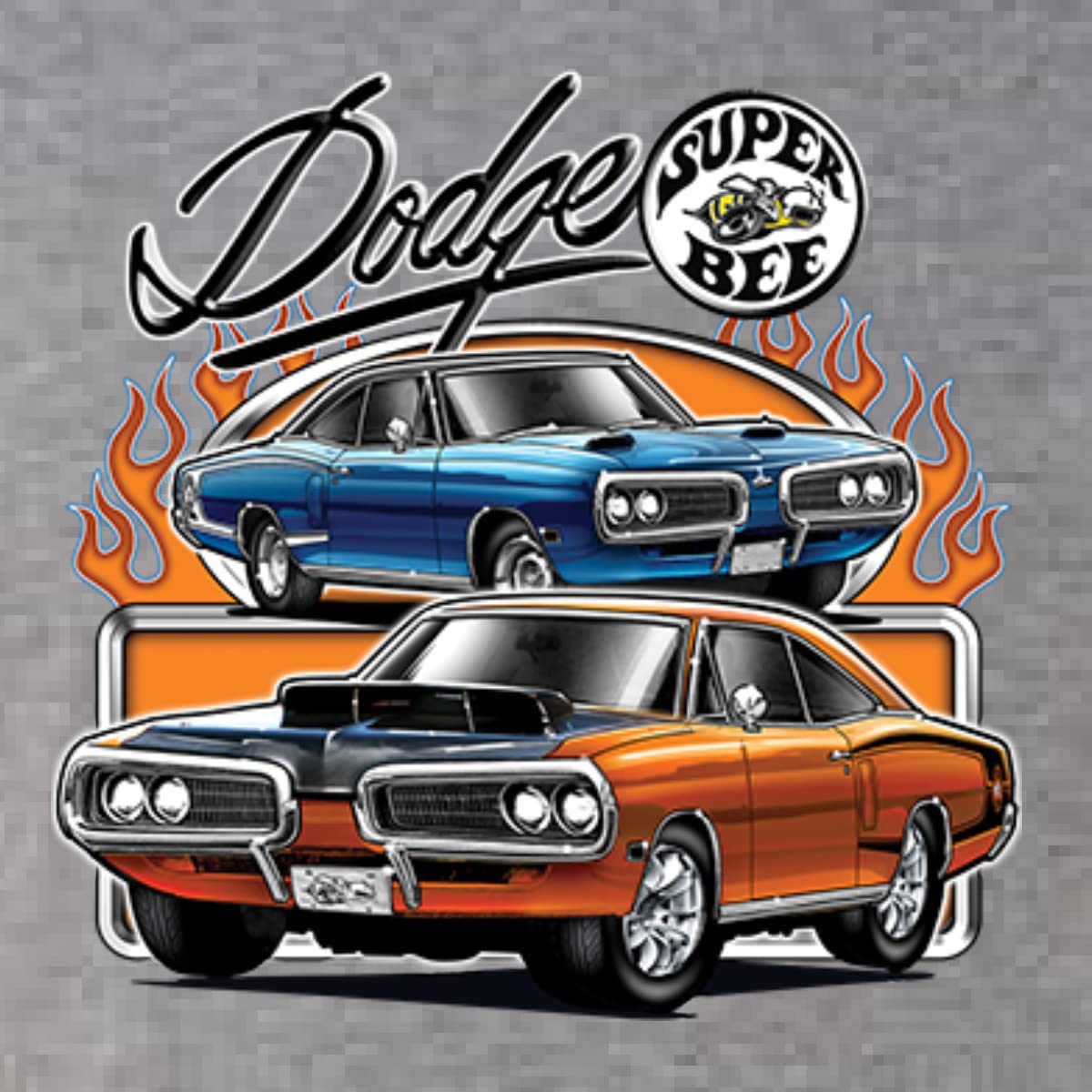Flaming Dodge Super Bee Muscle Car Women's Scoop Neck Long Sleeve T-Shirt - Vintage American Muscle Car Apparel for Casual Wear & Car Enthusiast Outfits