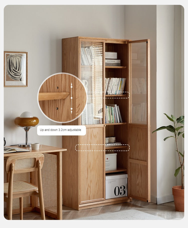 Oak Solid Wood Floor Standing Bookcase - Adjustable Whole Wall Bookshelf for Living Room, Office & Library | Free Combination Design for Custom Storage