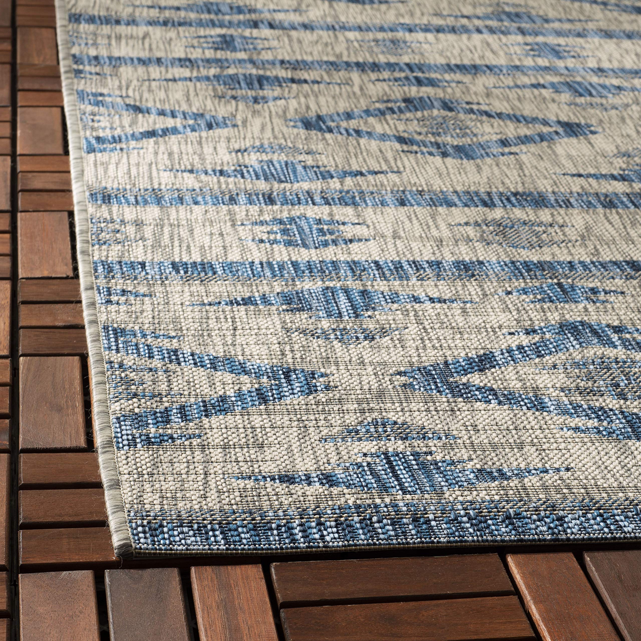 SAFAVIEH Courtyard Collection 8' x 10' Grey/Navy Indoor Outdoor Waterproof Rug - Easy to Clean, Stain Resistant for Patio, Backyard, Mudroom & High Traffic Areas