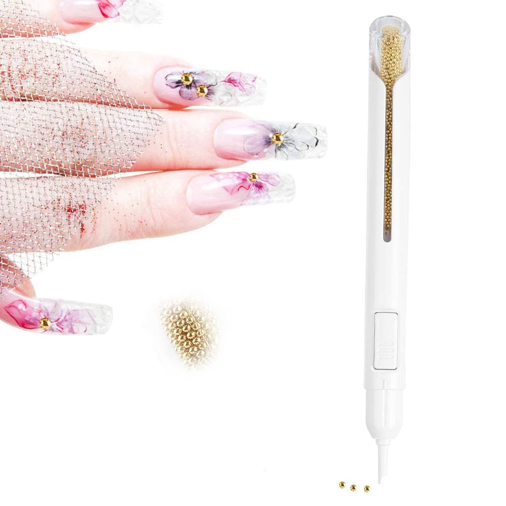 **Metal Nail Art Pen with Beads - DIY Manicure Decorations & Nail Design Kit for Professional Nail Art (Gold) | Perfect for Nail Salons, Home Manicures & Creative Nail Designs**
