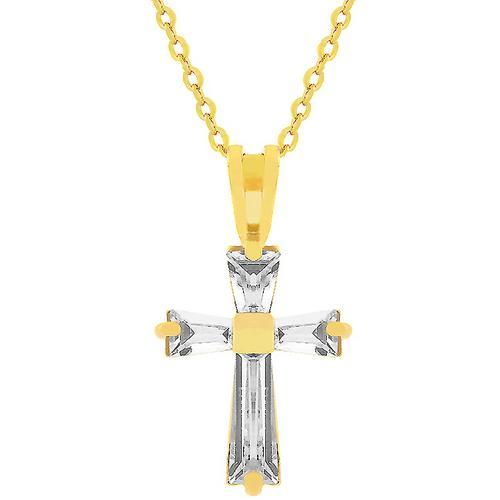 14K Gold Plated Baguette Cross Pendant Necklace - Elegant Religious Jewelry for Women, Perfect for Gifts, Church, and Everyday Wear