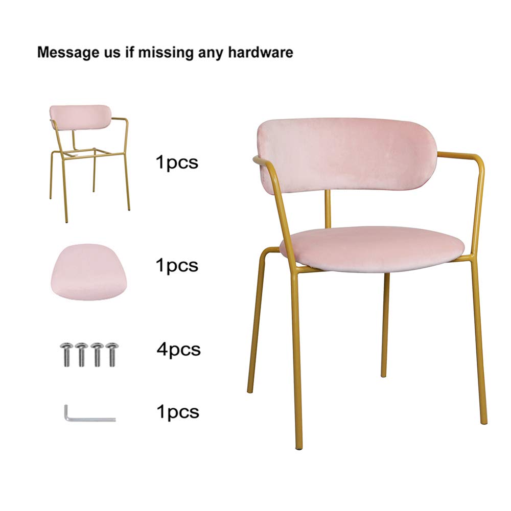 GIA Contemporary Dining Chairs Set of 2 - Velvet Pink Upholstered Seats with Brass Finish Metal Legs - Modern Kitchen & Dining Room Furniture for Home Decor