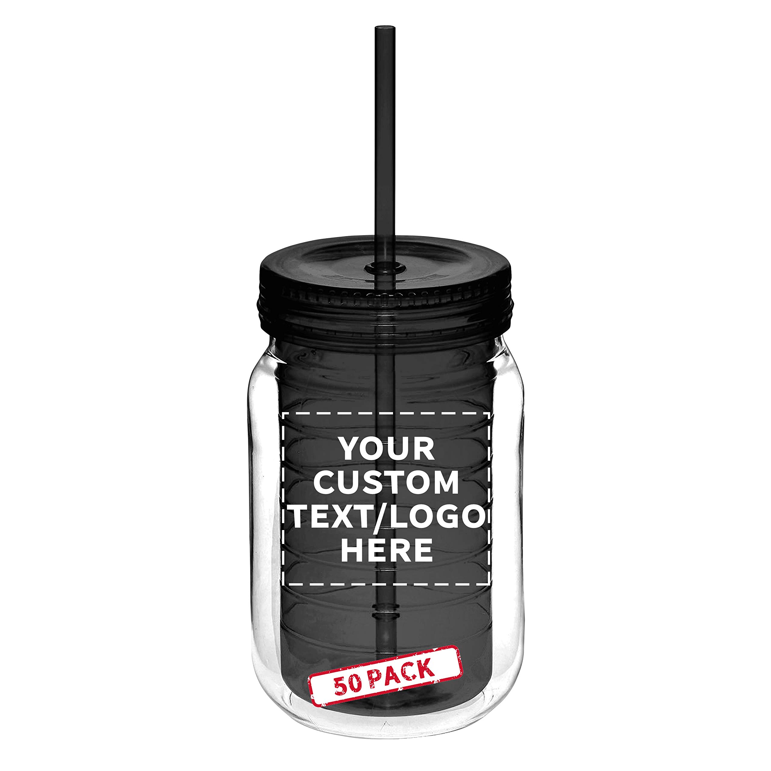 Custom 18 oz Acrylic Tumblers with Straw - Bulk Pack of 50 Personalized Drink Cups - Ideal for Smoothies, Iced Coffee, Soda & Beverages - Charcoal Color - Great for Parties, Restaurants & Events