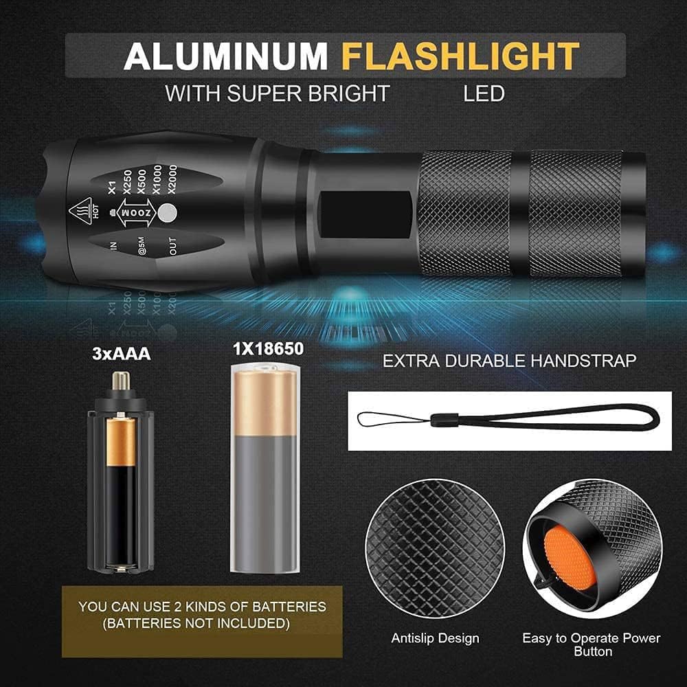 MVIOCS 5-Pack High Lumens LED Tactical Flashlight Set - 5 Modes, Compact & Waterproof Zoomable Flashlights for Camping, Hiking, Home Emergency & Outdoor Adventures
