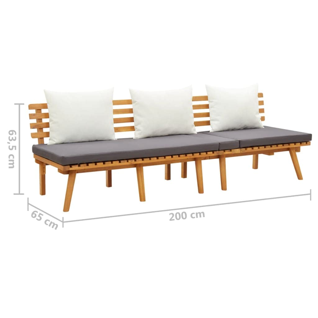 vidaXL Adjustable Wooden Garden Day Bed - Solid Acacia Wood Outdoor Furniture with Padded Cushions & Adjustable Headboard for Patio, Backyard or Poolside Relaxation