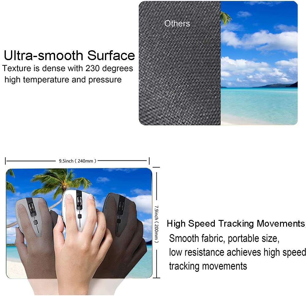 Beach Design Washable Non-Slip Mouse Pad - Square Cloth Mousepad for Office Laptop & Wireless Mouse - Cute Desk Accessory for Work & Gaming