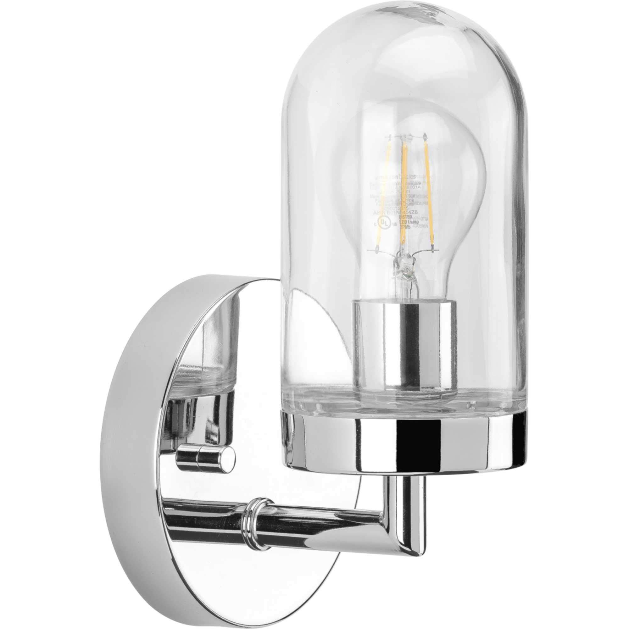 Progress Lighting Signal Collection 1-Light Clear Glass Coastal Bath Vanity Light in Polished Chrome - Perfect for Bathroom, Powder Room, and Coastal-Themed Home Decor