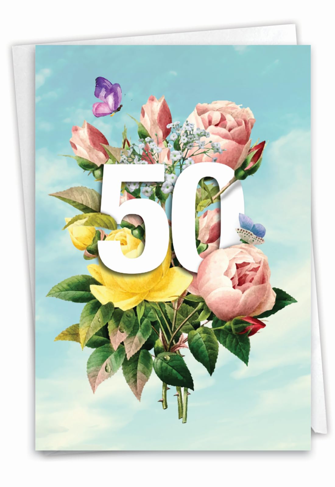 Funny 50th Birthday Card - Milestone 50th Birthday Notecard with Floating Numbers & Envelope - Perfect for Humorous 50-Year-Old Celebrations, Parties & Gifts | NobleWorks C9457CMBG