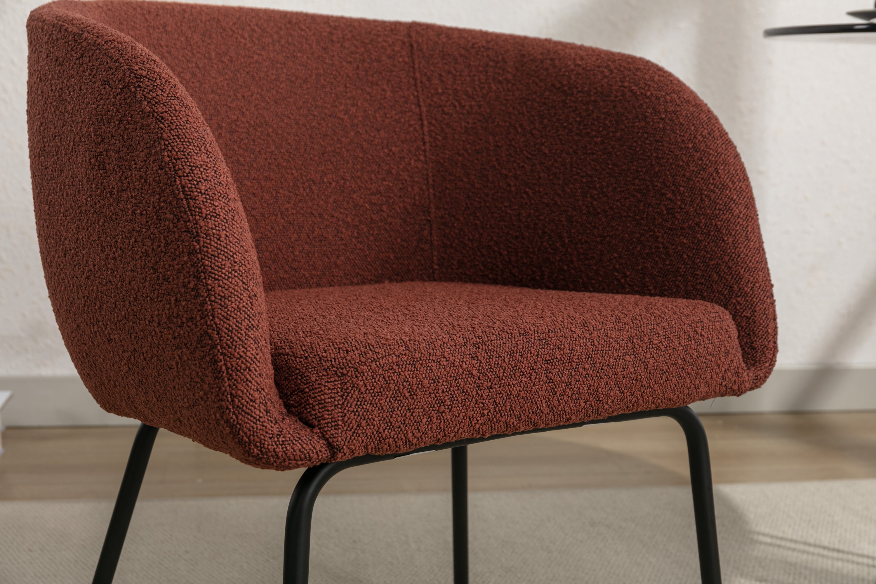 2 Pack Boucle Fabric Dining Chairs with Black Metal Legs - Wine Red | Modern Upholstered Side Chairs for Kitchen, Dining Room, or Office | Comfortable & Stylish Seating Solution