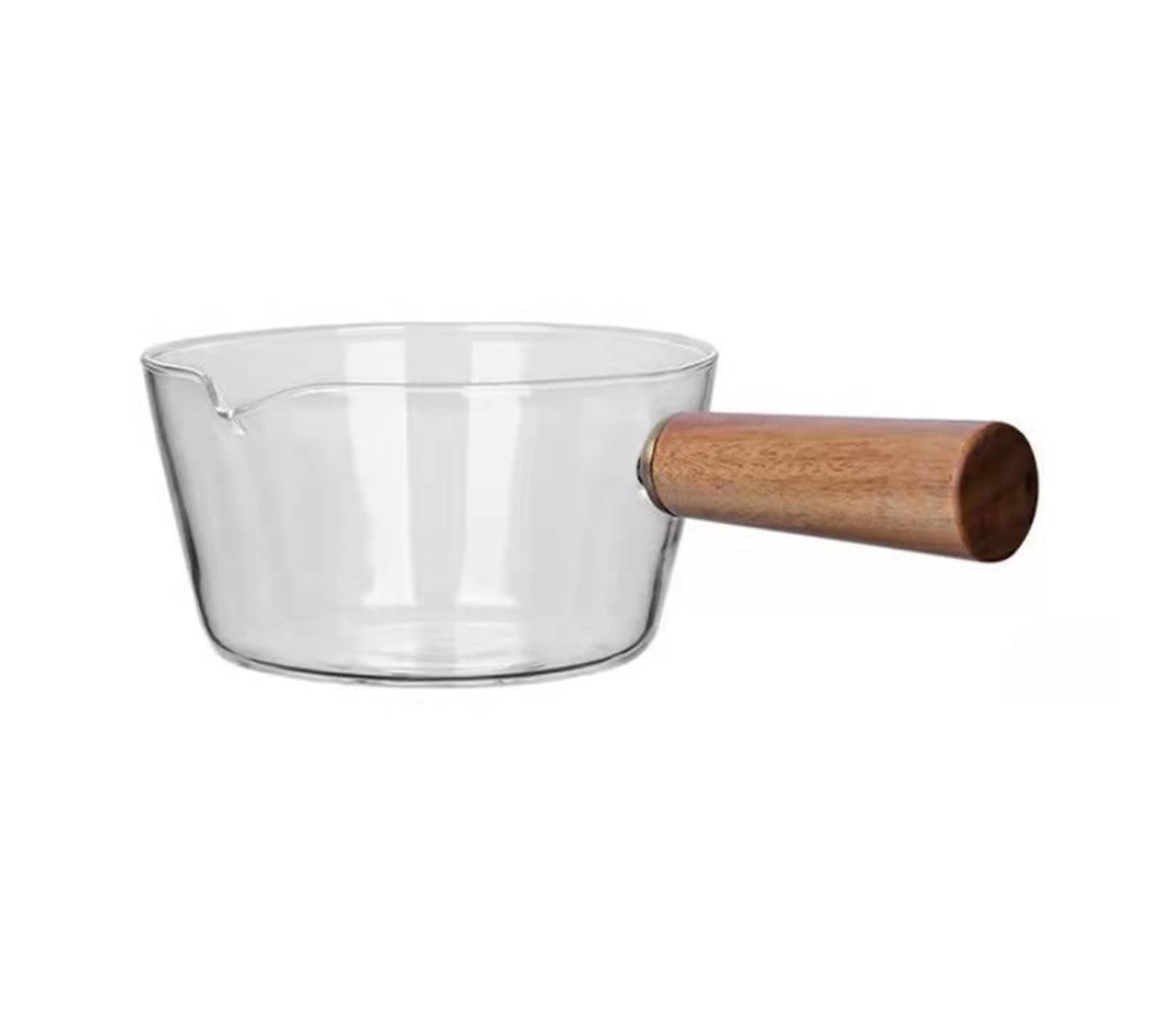 Borosilicate Glass Saucepan with Wooden Handle - 600ml Clear Nonstick Milk Pan for Stovetop & Open Flame - Perfect for Breakfast Cooking, Heating Milk & Sauces