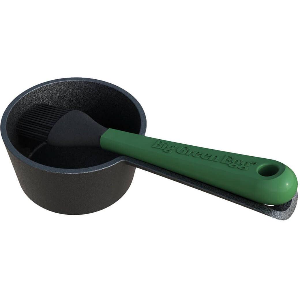 Premium Big Green Egg Cast Iron Sauce Pot with Basting Brush - 3.5 Qt Dutch Oven for BBQ, Grilling & Slow Cooking - Perfect for Sauces, Stews & Outdoor Cooking (Model 117663)