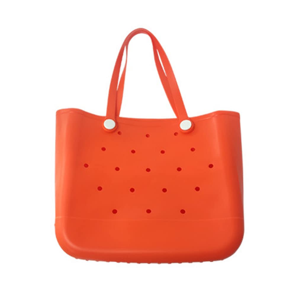 Large Waterproof Sandproof Rubber Beach Bag with Anti-Dump Holes - Durable Washable Travel Tote for Outdoor, Pool & Vacation - Portable Handbag (Orange, 38x33.5x14cm) - Perfect for Beach Trips, Swimming & Summer Adventures