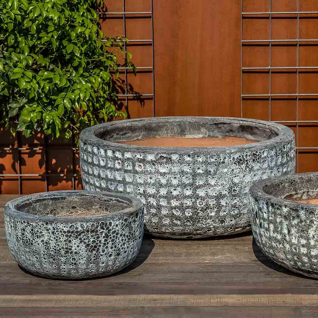 Campania International Escada Planter Set of 3 - Modern Fossil Grey Outdoor Flower Pots for Patio, Garden & Home Decor