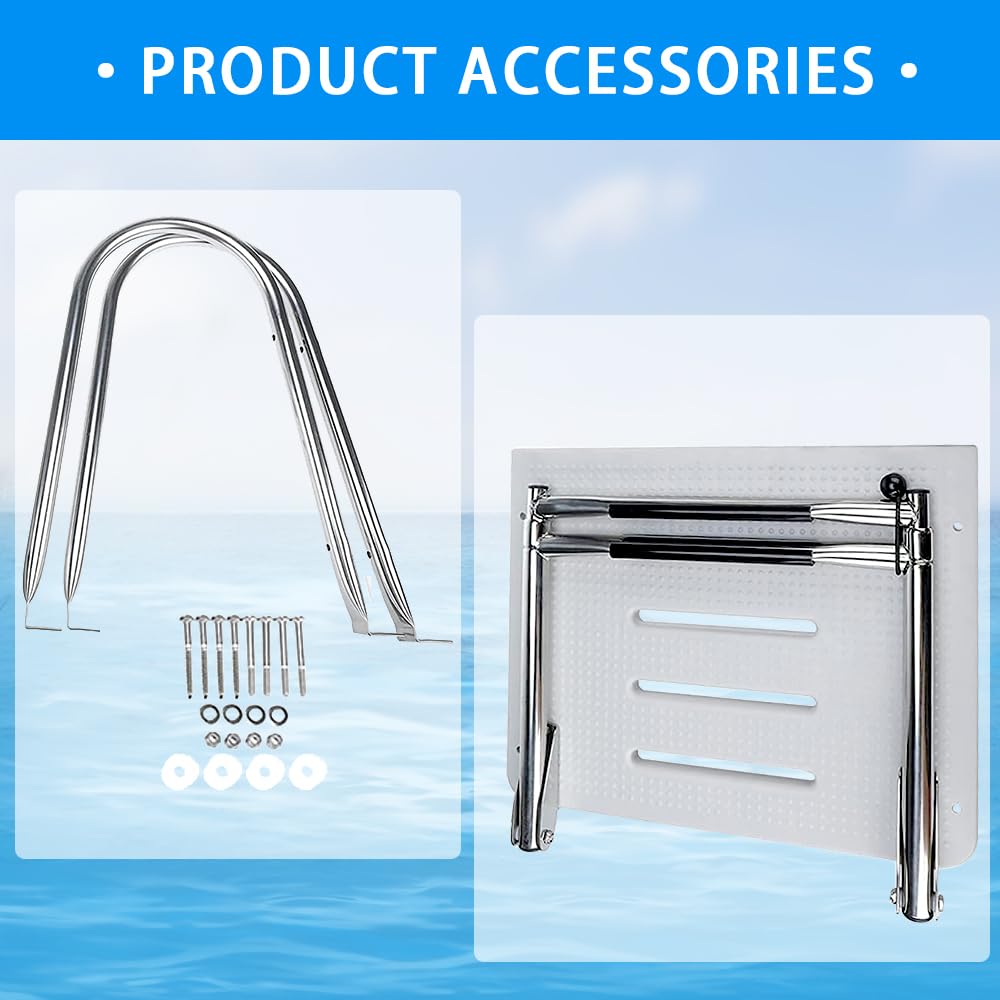 Premium Fiberglass Swim Platform with Stainless Steel Telescoping Ladder & 2 Handrails - Heavy Duty Marine Boat Accessory for Easy Boarding, Swimming & Water Sports