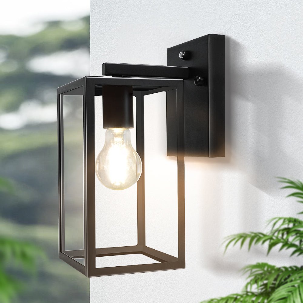 40W Outdoor/Indoor Wall Sconce with Dusk-to-Dawn Sensor - Matte Black Rust-Resistant Wall Lantern with Clear Glass Shade - Perfect for Garage, Doorway, Entryway, Patio & Backyard Lighting