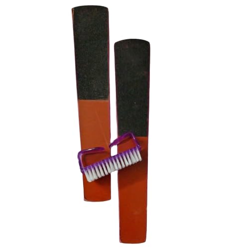 ZAUKY 2-Pack Wooden Foot File & Callus Remover - Double Sided Foot Scrubber for Dead Skin Removal with Nail Cleaning Brush - Pedicure Tools for Soft Smooth Feet at Home, Spa & Travel